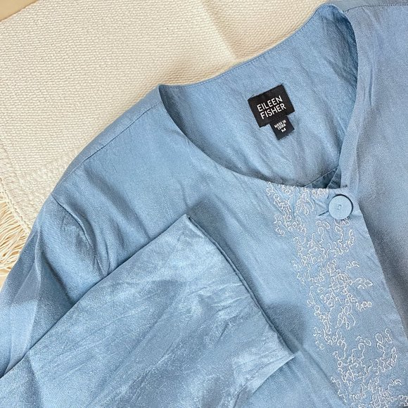Eileen Fisher Blue Silk Embroidered Jacket, M - Picture 6 of 7
